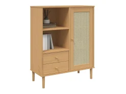 Aparador alto SENJA aspecto de ratán madera marrón 90x40x112 cm ES44824