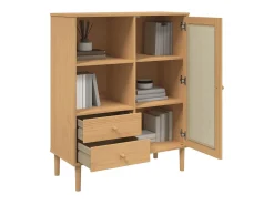 Aparador alto SENJA aspecto de ratán madera marrón 90x40x112 cm ES44824