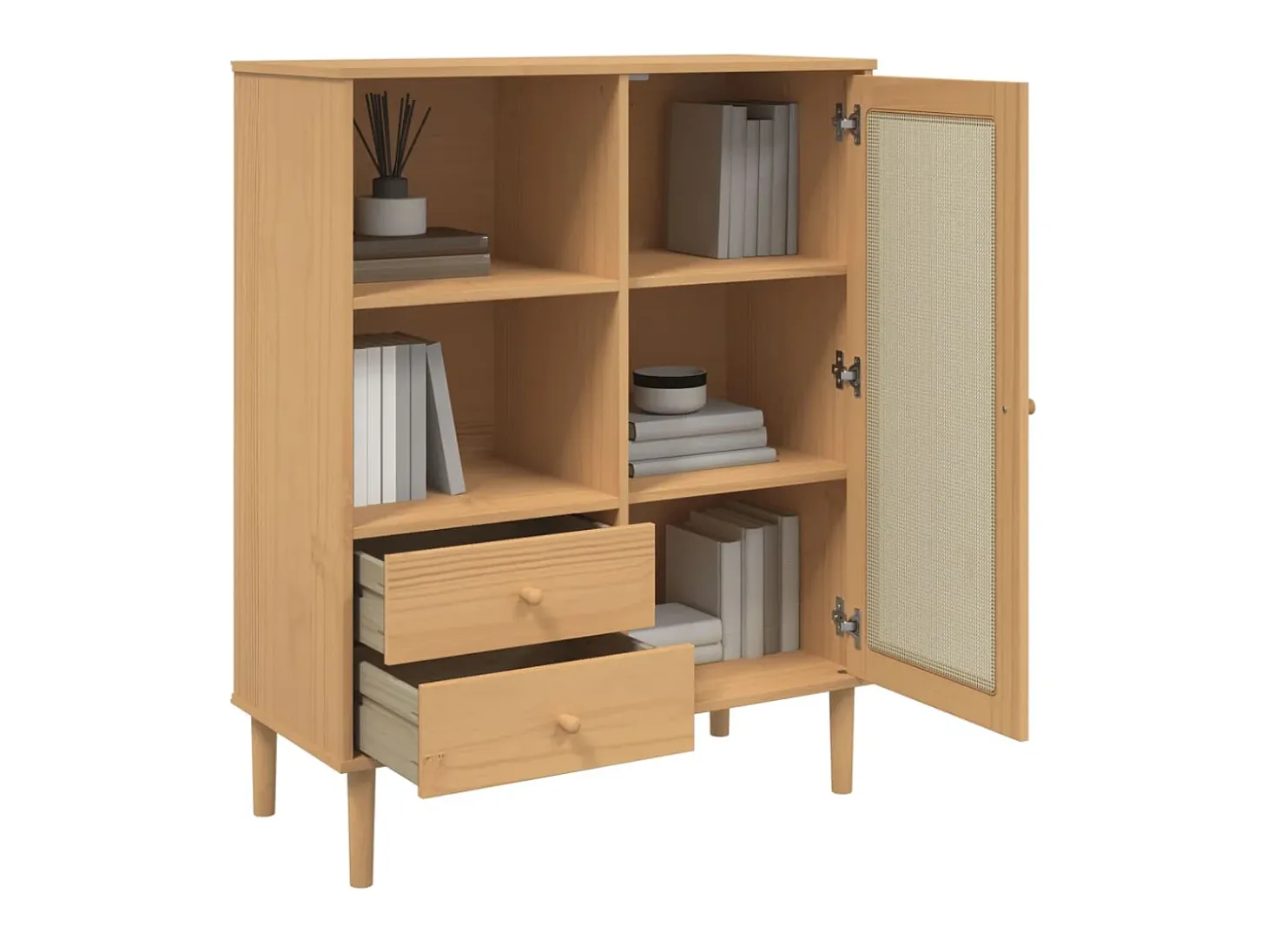 Aparador alto SENJA aspecto de ratán madera marrón 90x40x112 cm ES44824