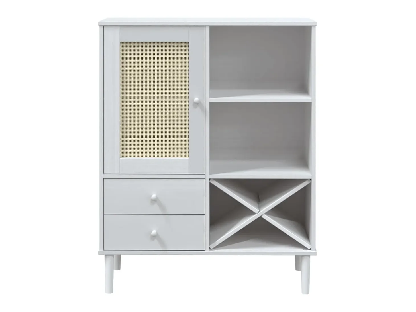 Aparador alto SENJA aspecto de ratán madera blanco 90x40x112 cm ES50505