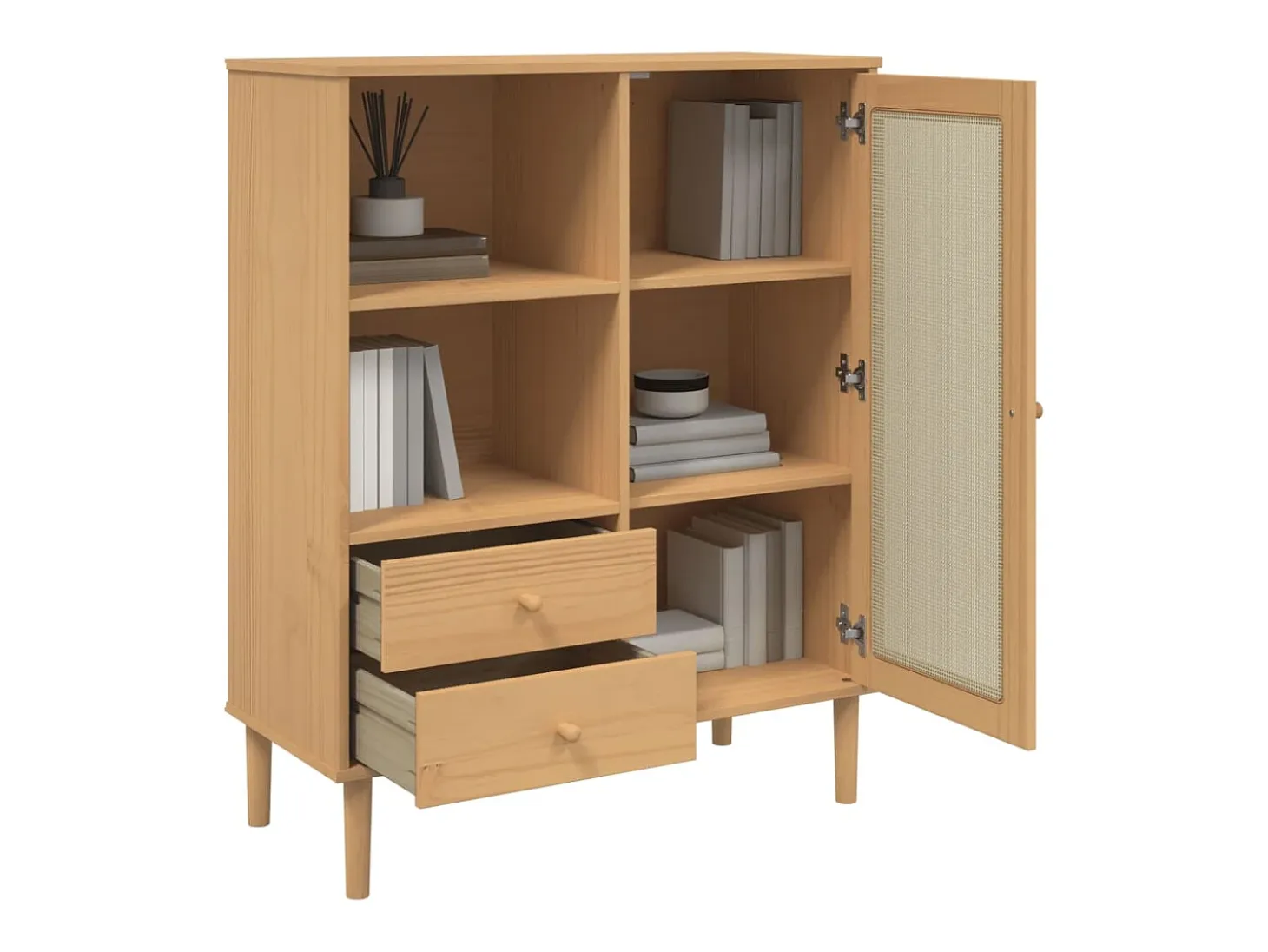Aparador alto SENJA aspecto de ratán madera marrón 90x40x112 cm