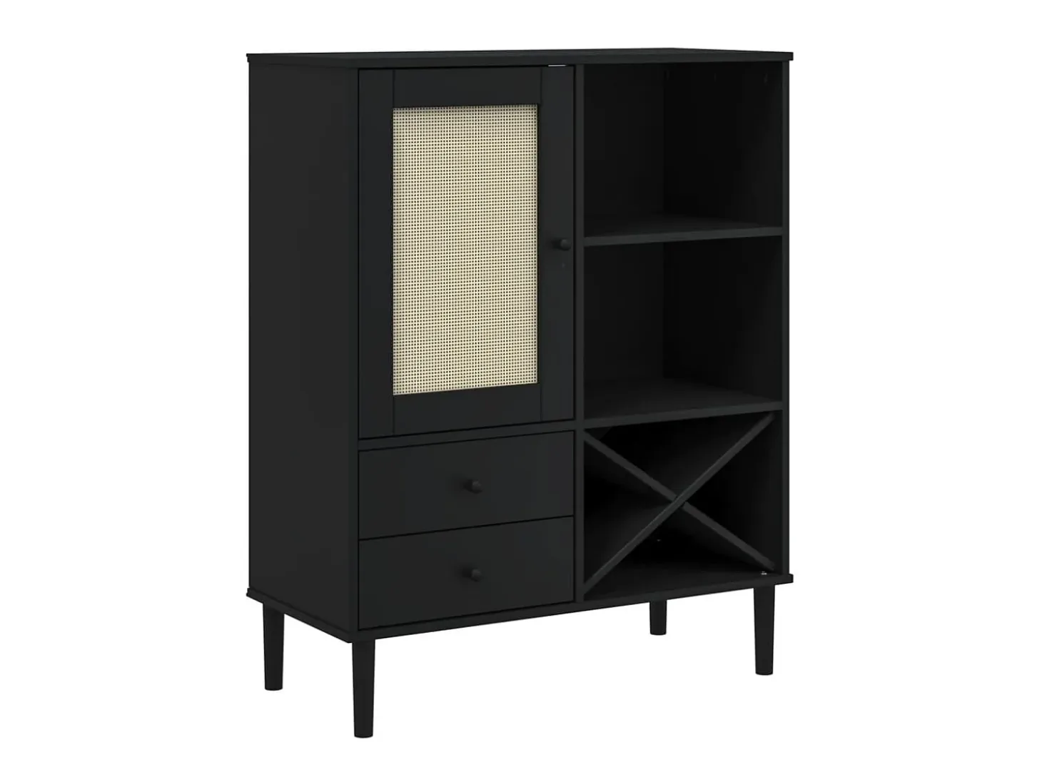 Aparador alto SENJA aspecto de ratán madera negro 90x40x112 cm ES75565