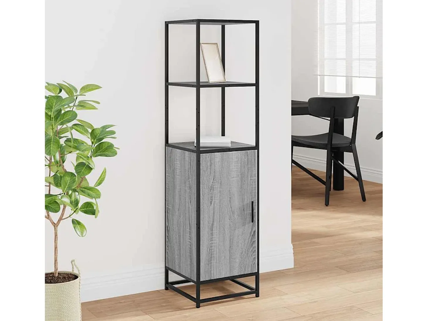 Aparador alto Sonoma gris 35,5x35x139 cm madera contrachapada metal