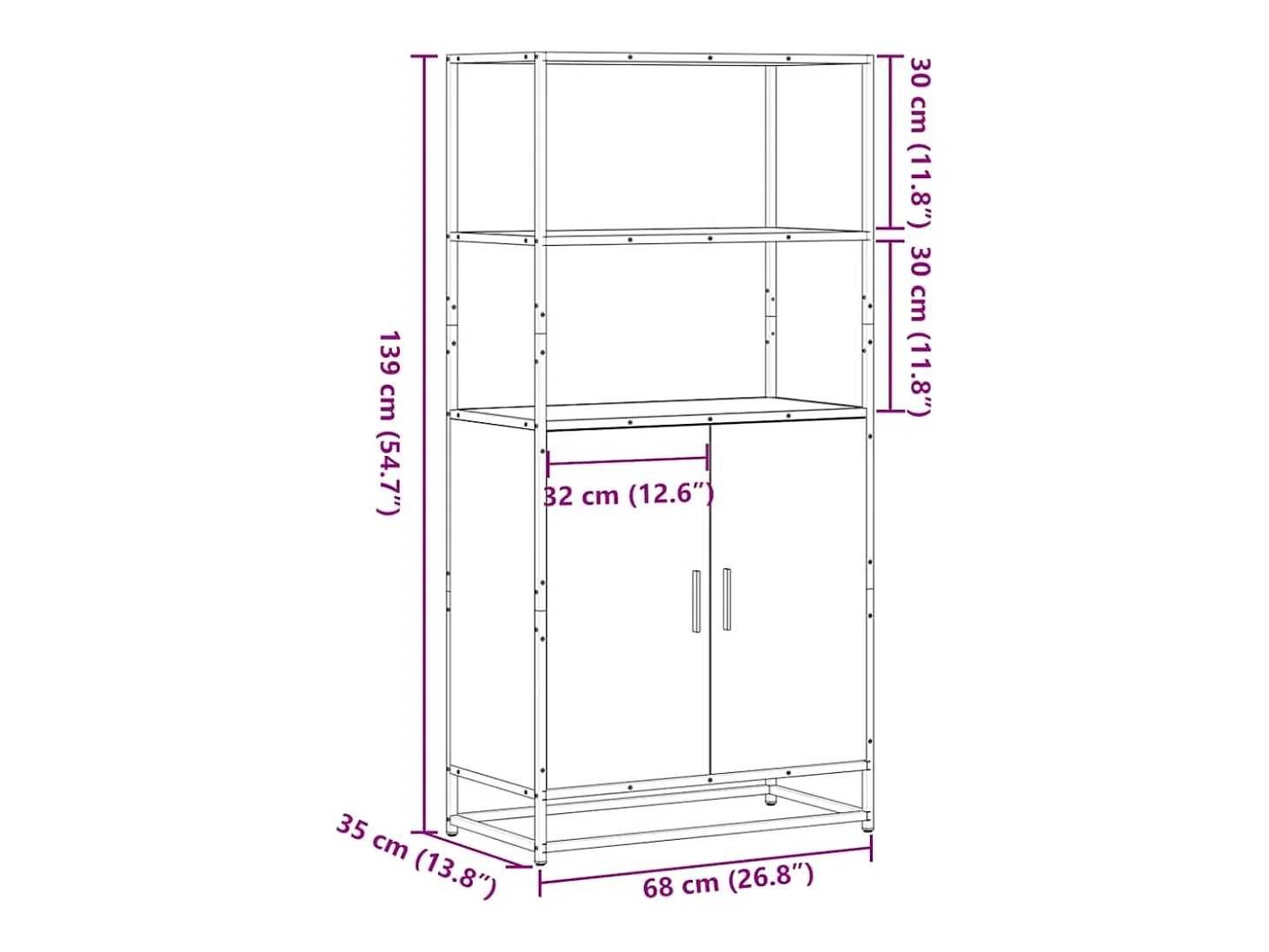 Aparador alto Sonoma gris 68x35x139 cm madera contrachapada y metal