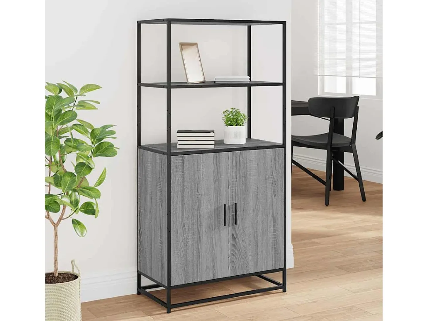 Aparador alto Sonoma gris 68x35x139 cm madera contrachapada y metal