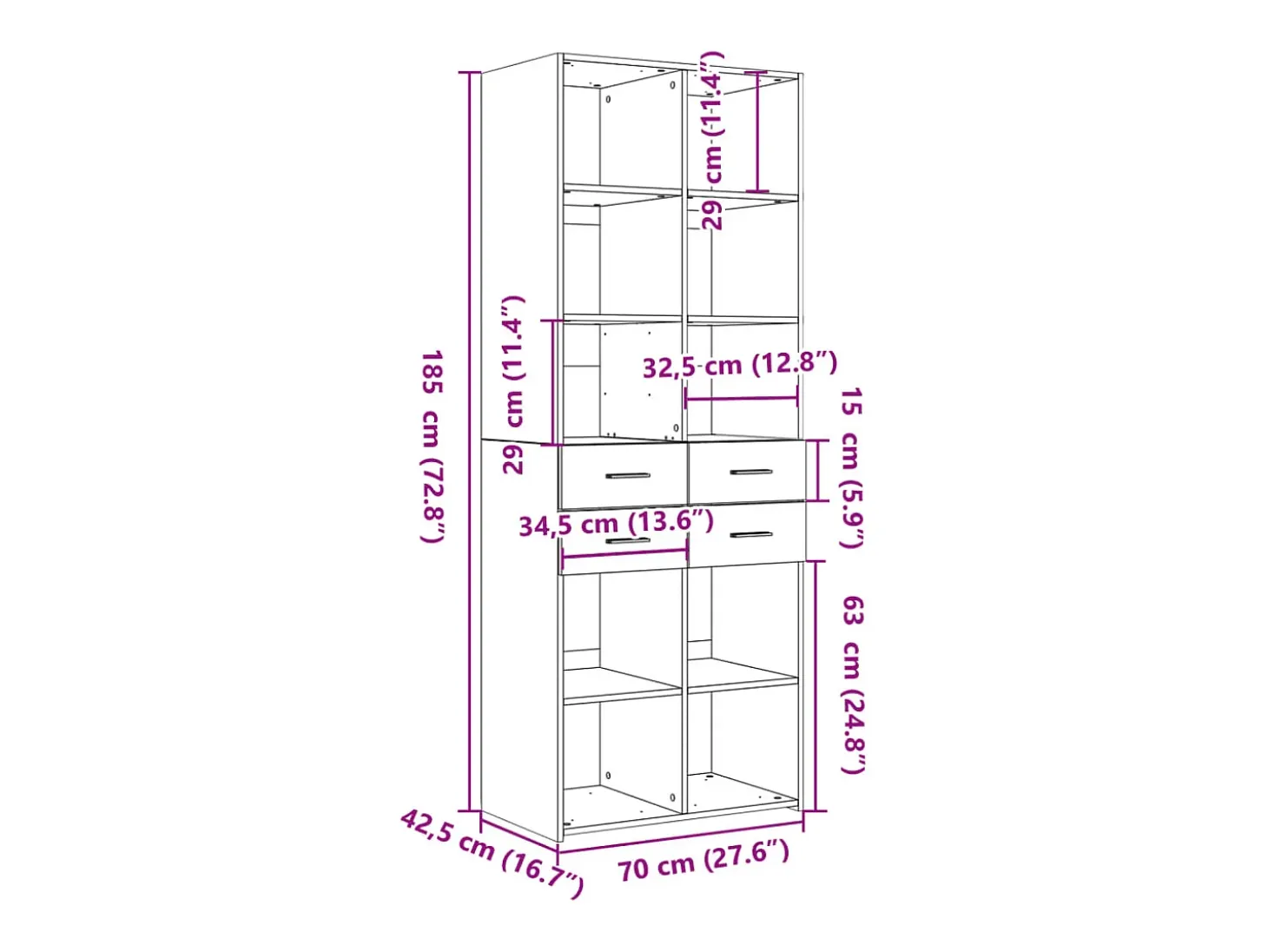 Aparador alto Sonoma gris 70x42,5x185 cm madera de ingeniería
