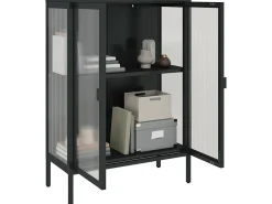 Aparador alto vidrio y acero negro 75x35x105 cm ES84312