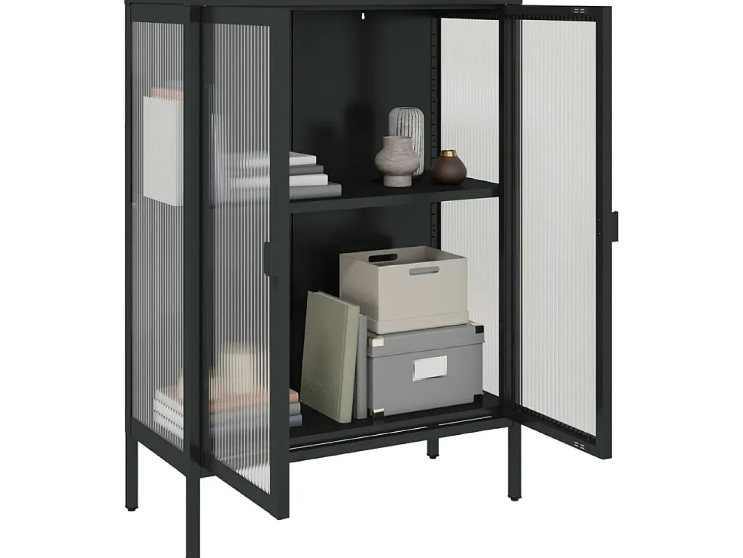 Aparador alto vidrio y acero negro 75x35x105 cm ES84312
