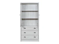 Aparador alto 80x34x171 cm – Símil madera con puertas de cristal, 3 cajones y tiradores de cobre, Gris