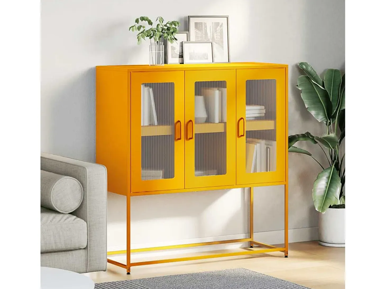 Aparador amarillo mostaza 100,5x39x107 cm acero laminado en frío