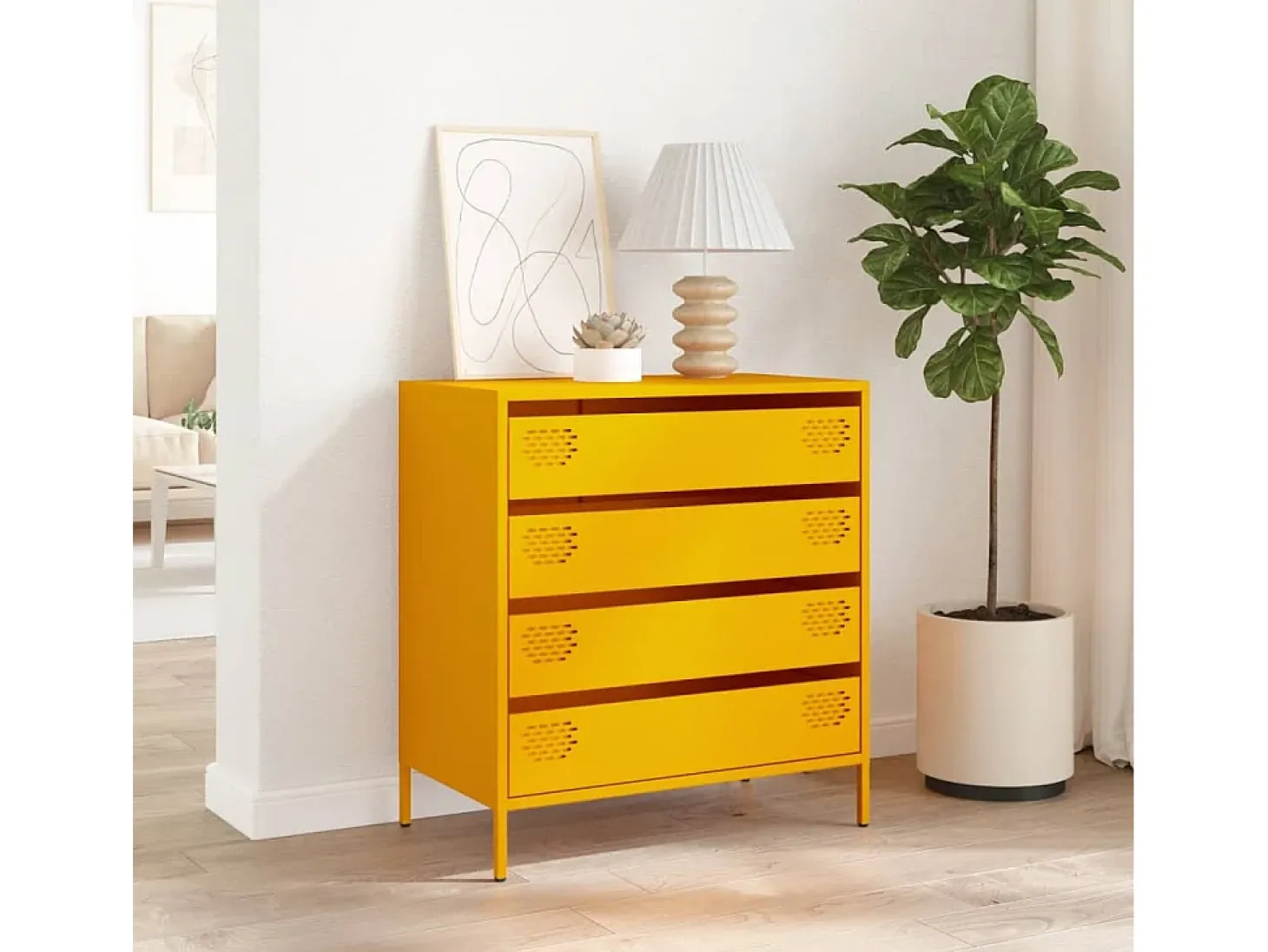 Aparador amarillo mostaza 68x39x73,5 cm acero laminado en frío