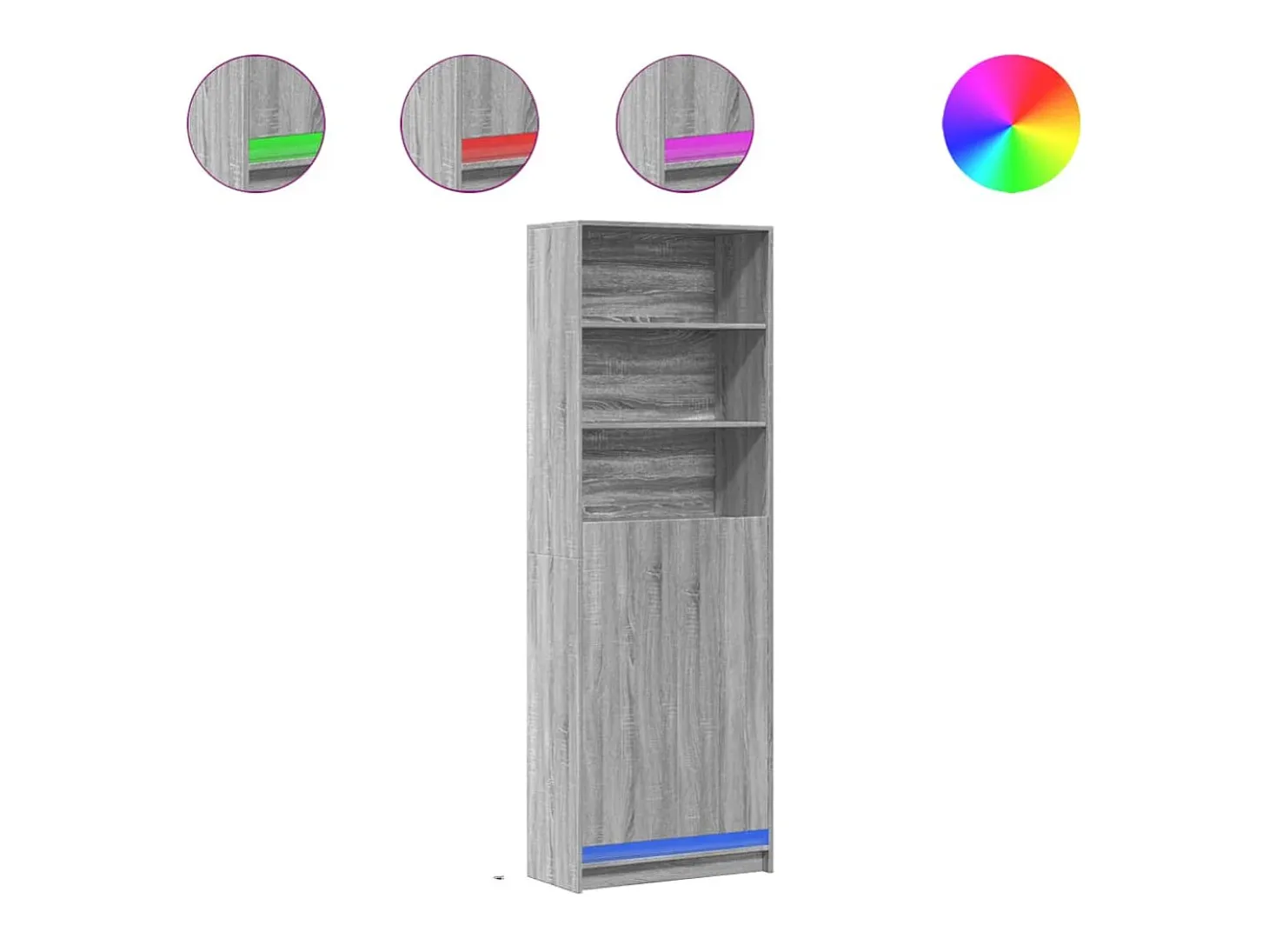 Aparador aparador cómoda armario mueble organizador cocina salón salón alto LED sonoma 69 x 32,5 x 200 cm madera contrachapada gris 02_0034748