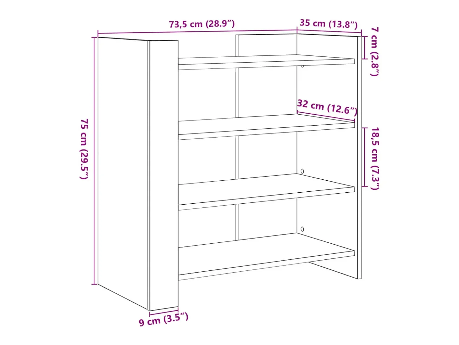 Aparador aparador cómoda armario unidad de almacenamiento organizador cocina salón salón Sonoma 73,5 x 35 x 75 cm madera contrachapada marrón 02_0031709