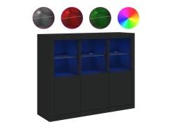 Aparador Aparador Cómoda Gabinete Unidad de Almacenamiento Organizador Cocina Sala de Estar con Luces LED 3 Piezas Madera de Ingeniería Negra 02_0037229