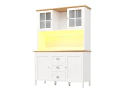 Aparador, armario alto con iluminación LED, 120x40x179 cm, 4 puertas y 3 cajones, blanco