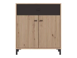 Aparador Auxiliar 80 cm – Color Roble Artisan y Negro, con Efecto Alistonado, 80x40x90 cm, Melamina Resistente, Tiradores y Patas en PVC, Formato KIT