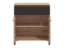 Aparador Auxiliar 80 cm – Color Roble Artisan y Negro, con Efecto Alistonado, 80x40x90 cm, Melamina Resistente, Tiradores y Patas en PVC, Formato KIT