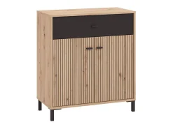 Aparador Auxiliar 80 cm – Color Roble Artisan y Negro, con Efecto Alistonado, 80x40x90 cm, Melamina Resistente, Tiradores y Patas en PVC, Formato KIT