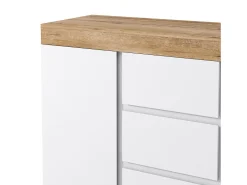 Aparador bajo - 120,5 x 40,2 x 82,5 cm - Con 3 cajones + 2 puertas - Para dormitorio y salón - Aglomerado E1 - Blanco