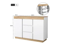 Aparador bajo - 120,5 x 40,2 x 82,5 cm - Con 3 cajones + 2 puertas - Para dormitorio y salón - Aglomerado E1 - Blanco