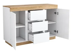 Aparador bajo - 120,5 x 40,2 x 82,5 cm - Con 3 cajones + 2 puertas - Para dormitorio y salón - Aglomerado E1 - Blanco