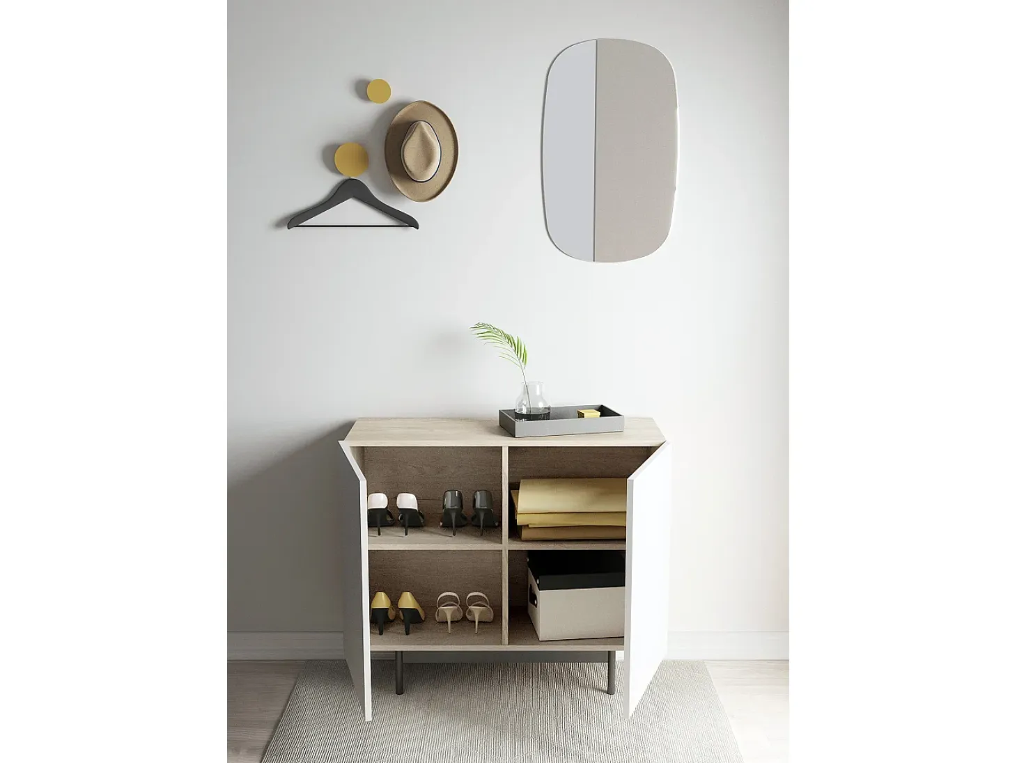 Aparador bajo - A78cm x L90cm x F34cm - roble y blanco - Printed