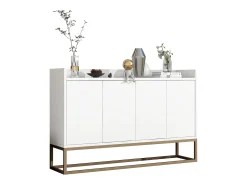 Aparador bajo 4 puertas - Patas de madera MDF y metal - Estilo moderno - Color blanco - 120 x 30 x 80 cm