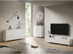 Aparador bajo 3 puertas 130x40x84 cm Solaria blanco brillante