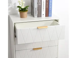 Aparador bajo con 6 cajones – Cómoda en madera MDF y metal dorado – 60x34x90 cm – Color blanco