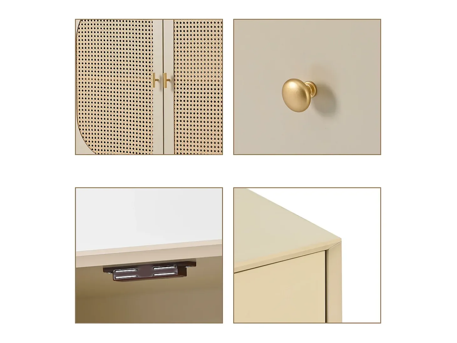 Aparador bajo con 2 puertas y 3 cajones - puertas de ratán - Crema