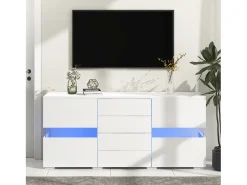 Aparador bajo con LED - 2 puertas y 4 cajones - blanco