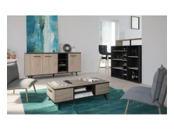 Aparador bajo contemporáneo de roble cepillado y negro mate 161 cm