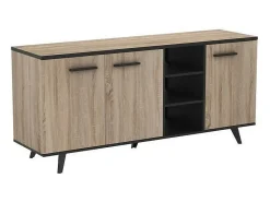 Aparador bajo contemporáneo de roble cepillado y negro mate 161 cm