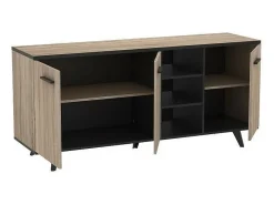 Aparador bajo contemporáneo de roble cepillado y negro mate 161 cm
