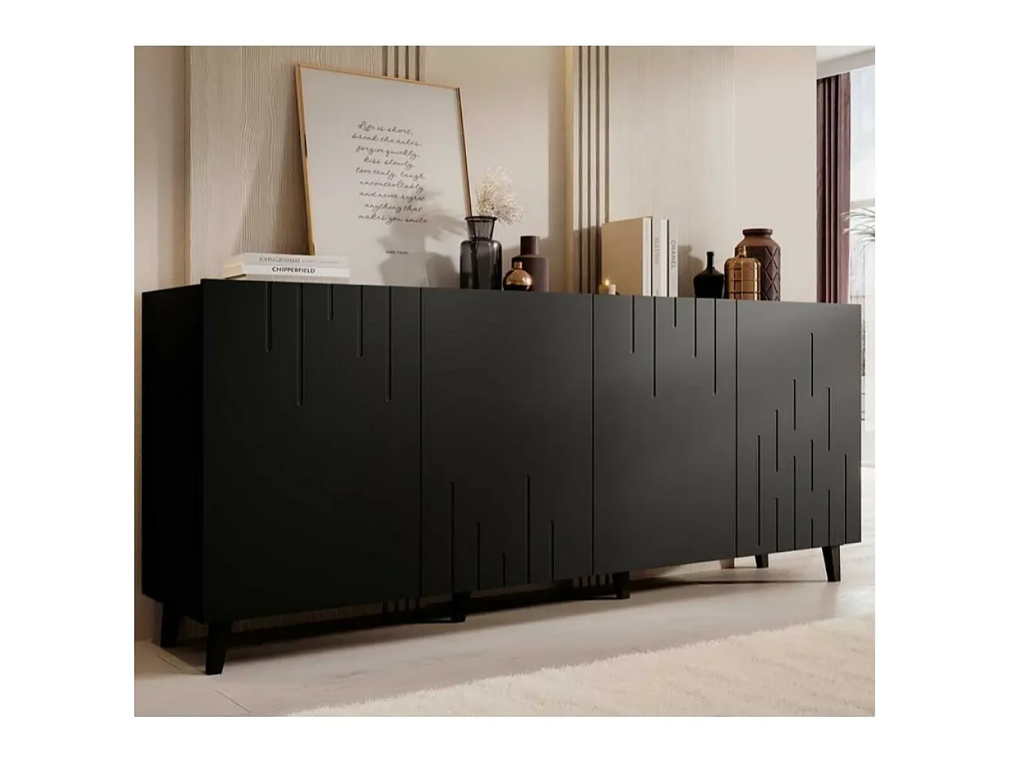 Aparador bajo contemporáneo negro mate 200 cm Spiro