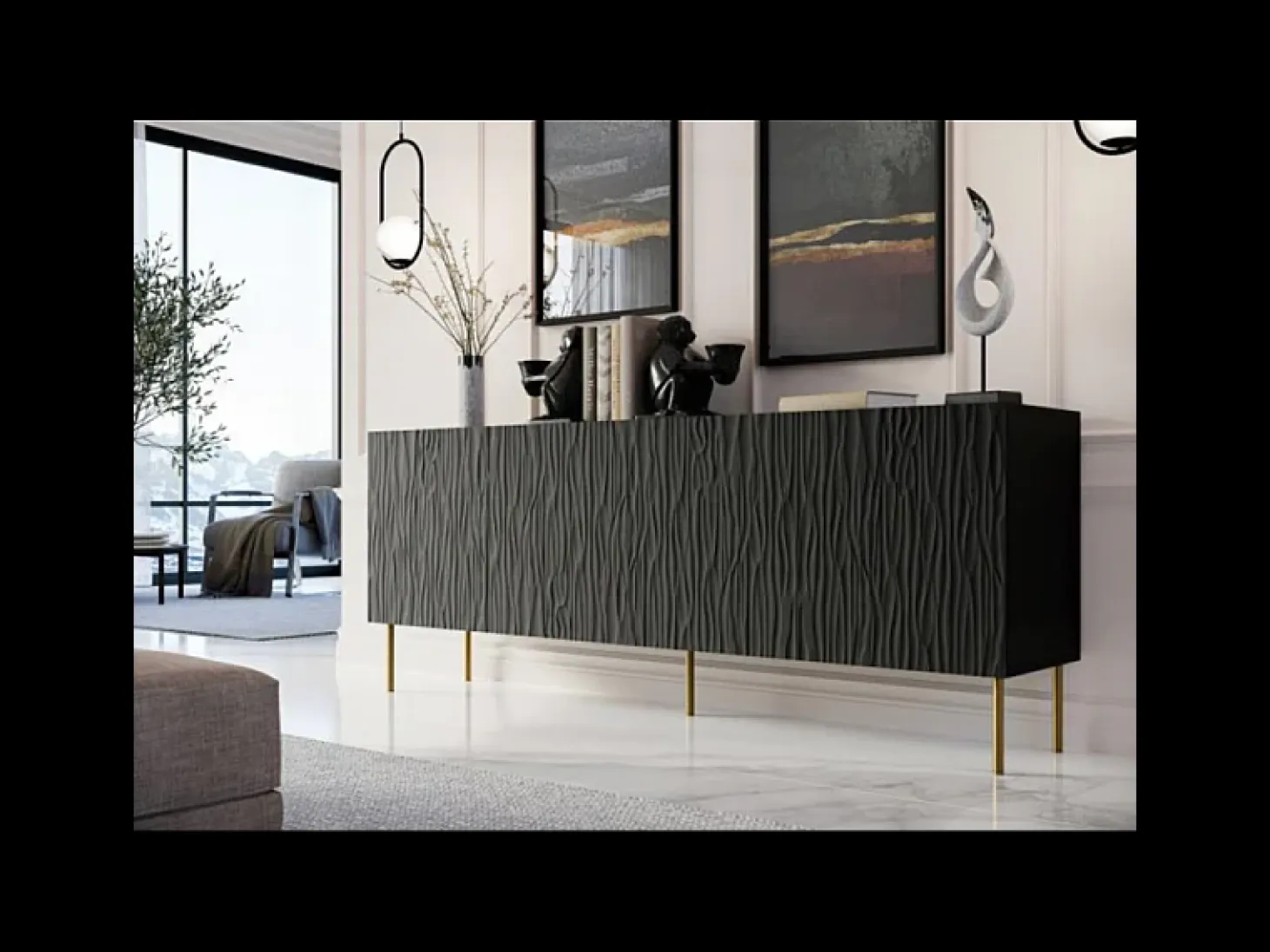 Aparador bajo de diseño negro mate 190 cm Mokt