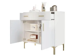 Aparador bajo moderno - 80 x 35 x 79,5 cm - con 2 puertas + 2 cajones - patas metálicas - MDF - blanco