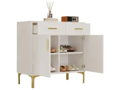 Aparador bajo moderno - 80 x 35 x 79,5 cm - con 2 puertas + 2 cajones - patas metálicas - MDF - blanco