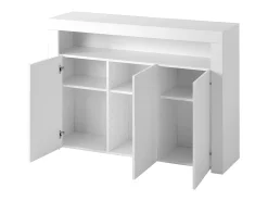 Aparador bajo Moserne - Mueble auxiliar blanco brillo con iluminación LED y mando a distancia - Blanco