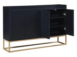 Aparador bajo, mueble de cocina con 4 puertas y estantes ajustables, para comedor, sala de estar, color negro