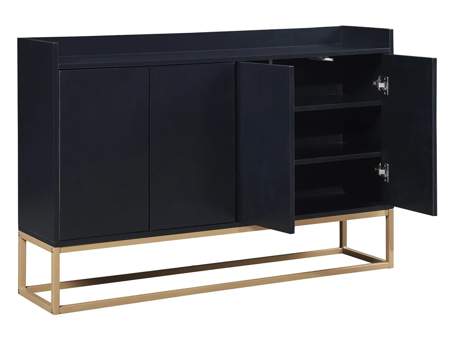 Aparador bajo, mueble de cocina con 4 puertas y estantes ajustables, para comedor, sala de estar, color negro
