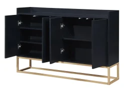 Aparador bajo, mueble de cocina con 4 puertas y estantes ajustables, para comedor, sala de estar, color negro