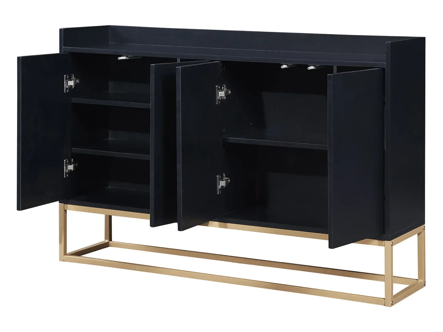 Aparador bajo, mueble de cocina con 4 puertas y estantes ajustables, para comedor, sala de estar, color negro