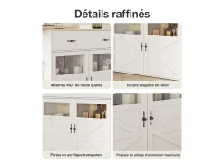 Aparador bar - mueble de almacenaje extensible con cajones y rotación de 360°, blanco, 138-204x39x104 cm