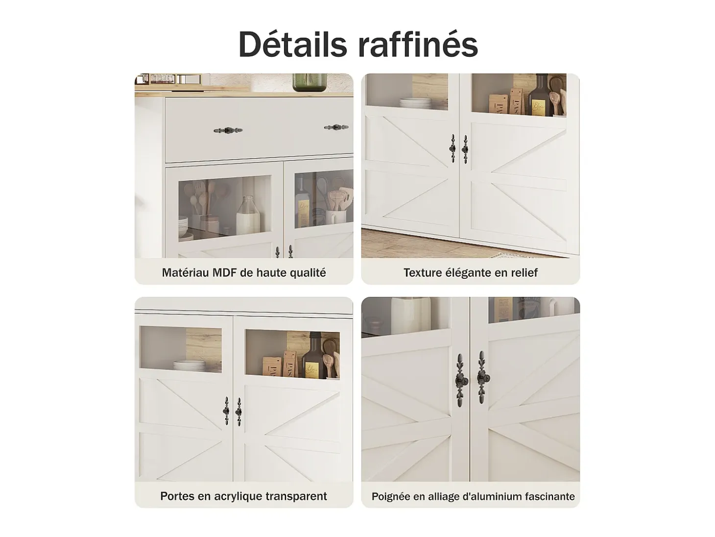 Aparador bar - mueble de almacenaje extensible con cajones y rotación de 360°, blanco, 138-204x39x104 cm