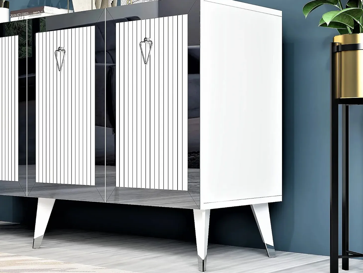Aparador Bare Blanco Plata 150x80x40 cm