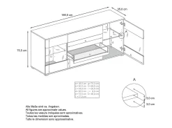 Aparador Bari V2 – Mueble con 2 Puertas Grandes y 4 Cajones, blanco mate/burdeos de alto brillo (166,5 x 75,5 x 35)