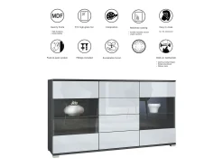 Aparador Bari V1 – Mueble con 2 Puertas Grandes y 4 Cajones, antracita mate/negro de alto brillo (138,5 x 75,5 x 35)