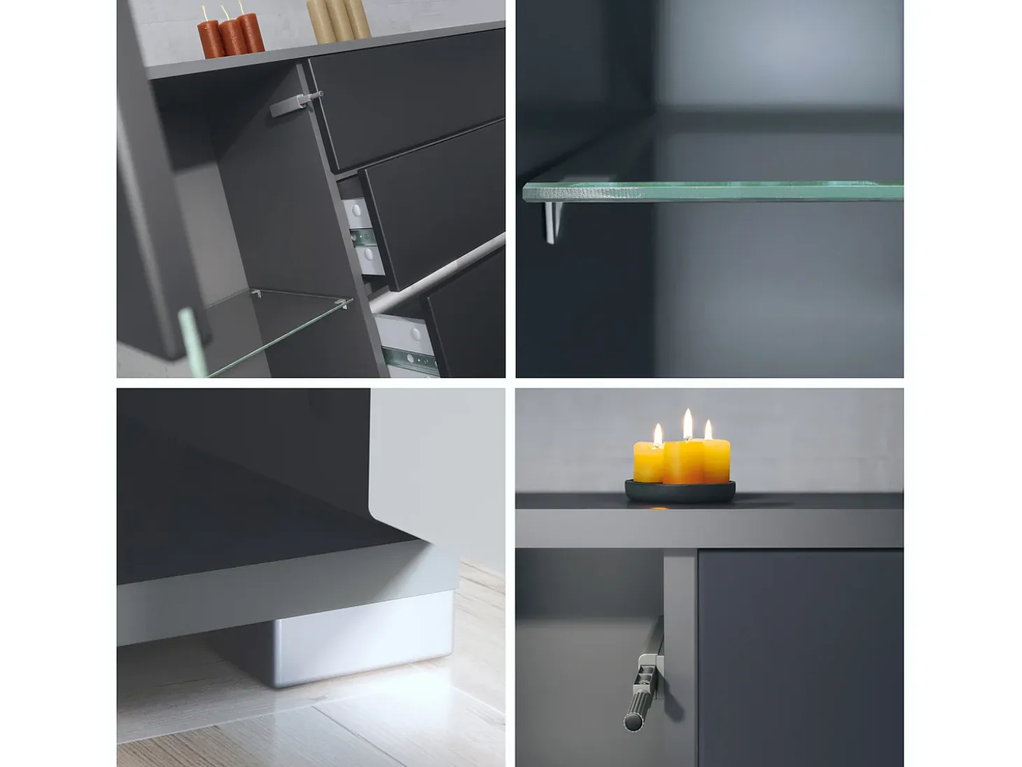 Aparador Bari V2 – Mueble con 2 Puertas Grandes y 4 Cajones, antracita mate/gris arena de alto brillo (166,5 x 75,5 x 35)