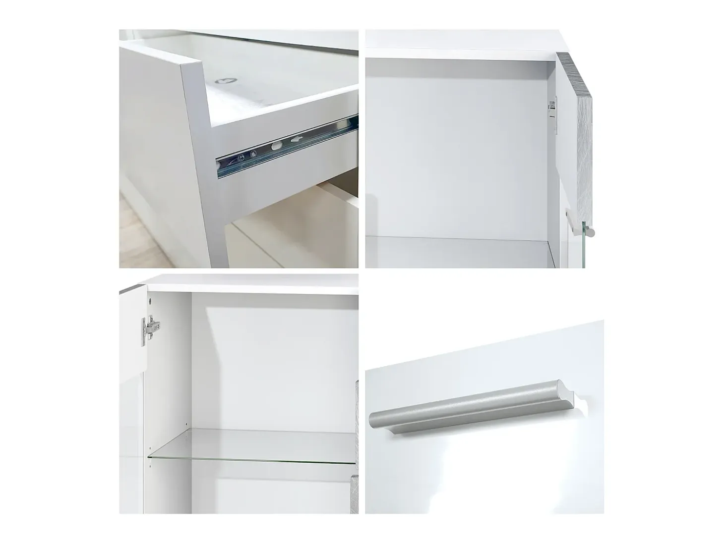 Aparador Bari V1 – Mueble con 2 Puertas Grandes y 4 Cajones, blanco mate/crema de alto brillo (138,5 x 75,5 x 35)